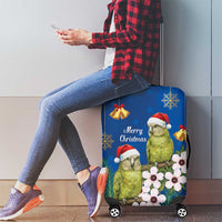 New Zealand Kakapo Christmas Luggage Cover Owl Parrot Santa Sliver Fern Manuka - Blue - Polynesian Pride