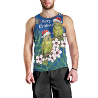 New Zealand Kakapo Christmas Men Tank Top Owl Parrot Santa Sliver Fern Manuka - Blue - Polynesian Pride
