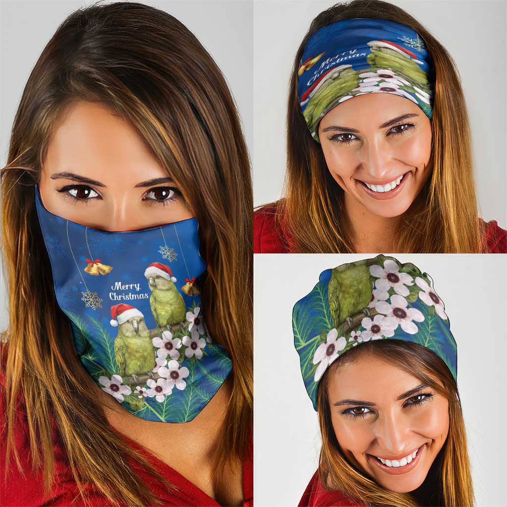 New Zealand Kakapo Christmas Neck Gaiter Owl Parrot Santa Sliver Fern Manuka - Blue - Polynesian Pride