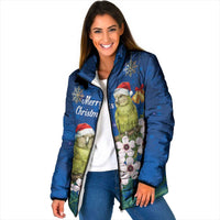 New Zealand Kakapo Christmas Padded Jacket Owl Parrot Santa Sliver Fern Manuka - Blue - Polynesian Pride
