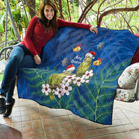 New Zealand Kakapo Christmas Quilt Owl Parrot Santa Sliver Fern Manuka - Blue - Polynesian Pride