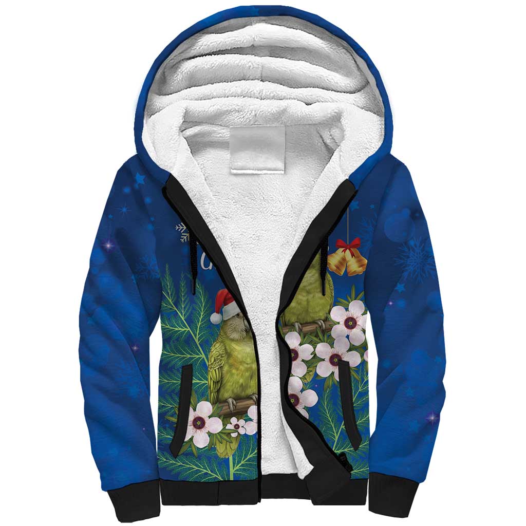 New Zealand Kakapo Christmas Sherpa Hoodie Owl Parrot Santa Sliver Fern Manuka - Blue - Polynesian Pride