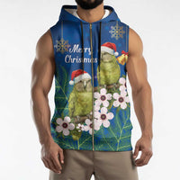 New Zealand Kakapo Christmas Sleeveless Zip Hoodie Owl Parrot Santa Sliver Fern Manuka - Blue - Polynesian Pride