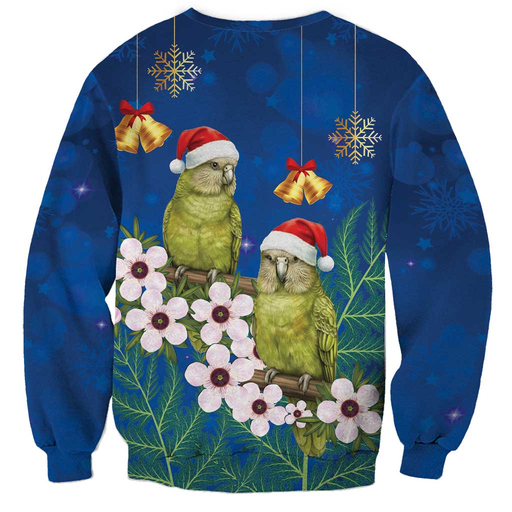 New Zealand Kakapo Christmas Sweatshirt Owl Parrot Santa Sliver Fern Manuka - Blue - Polynesian Pride