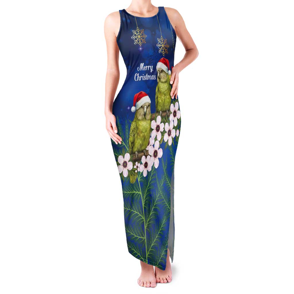 New Zealand Kakapo Christmas Tank Maxi Dress Owl Parrot Santa Sliver Fern Manuka - Blue - Polynesian Pride