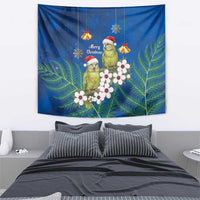 New Zealand Kakapo Christmas Tapestry Owl Parrot Santa Sliver Fern Manuka - Blue - Polynesian Pride