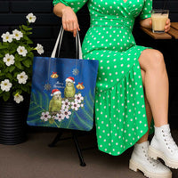 New Zealand Kakapo Christmas Tote Bag Owl Parrot Santa Sliver Fern Manuka - Blue - Polynesian Pride