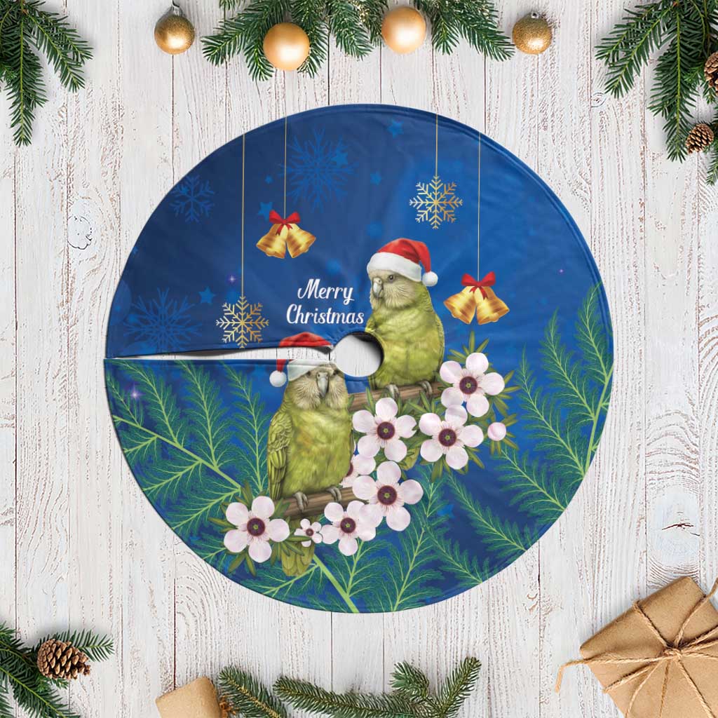 New Zealand Kakapo Christmas Tree Skirt Owl Parrot Santa Sliver Fern Manuka - Blue - Polynesian Pride
