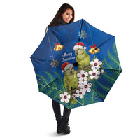 New Zealand Kakapo Christmas Umbrella Owl Parrot Santa Sliver Fern Manuka - Blue - Polynesian Pride