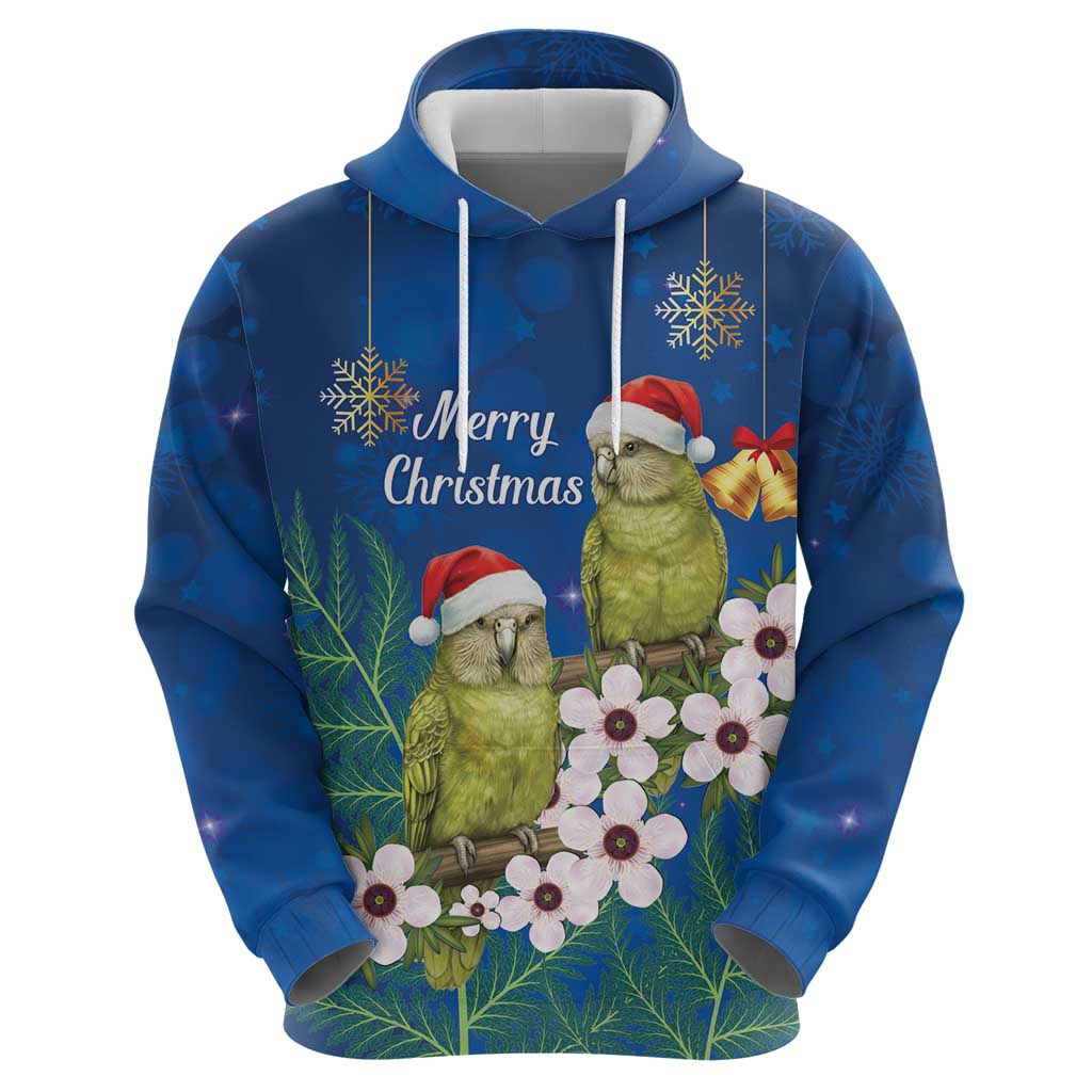 New Zealand Kakapo Christmas Zip Hoodie Owl Parrot Santa Sliver Fern Manuka - Blue - Polynesian Pride