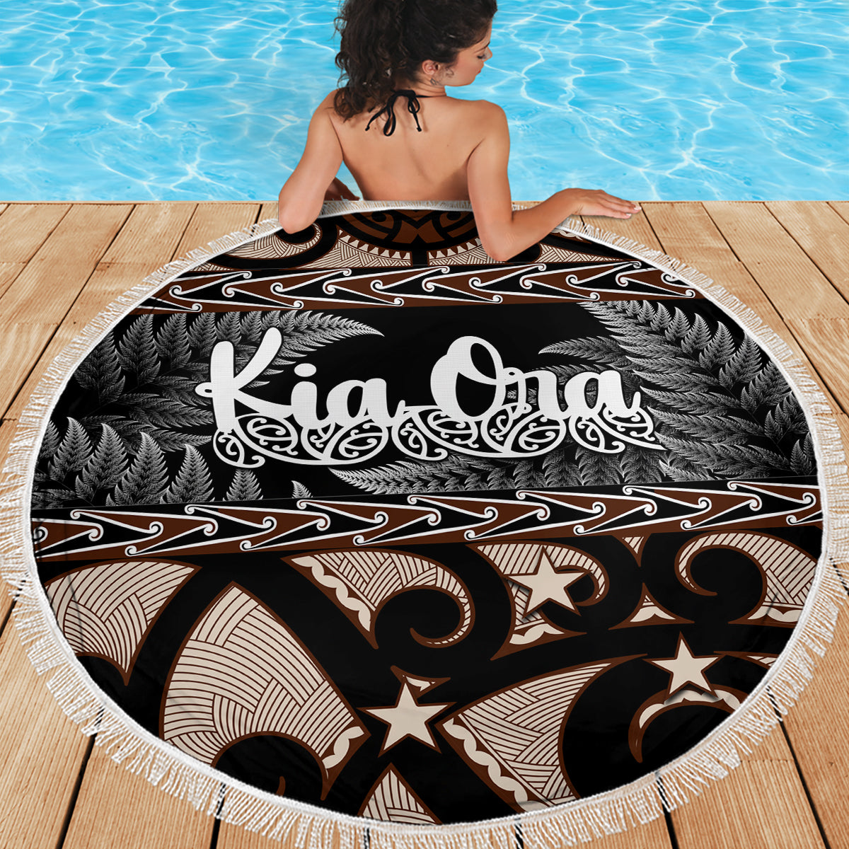 Kia Ora New Zealand Beach Blanket Aotearoa Proud Maori With Silver Fern LT14 - Polynesian Pride