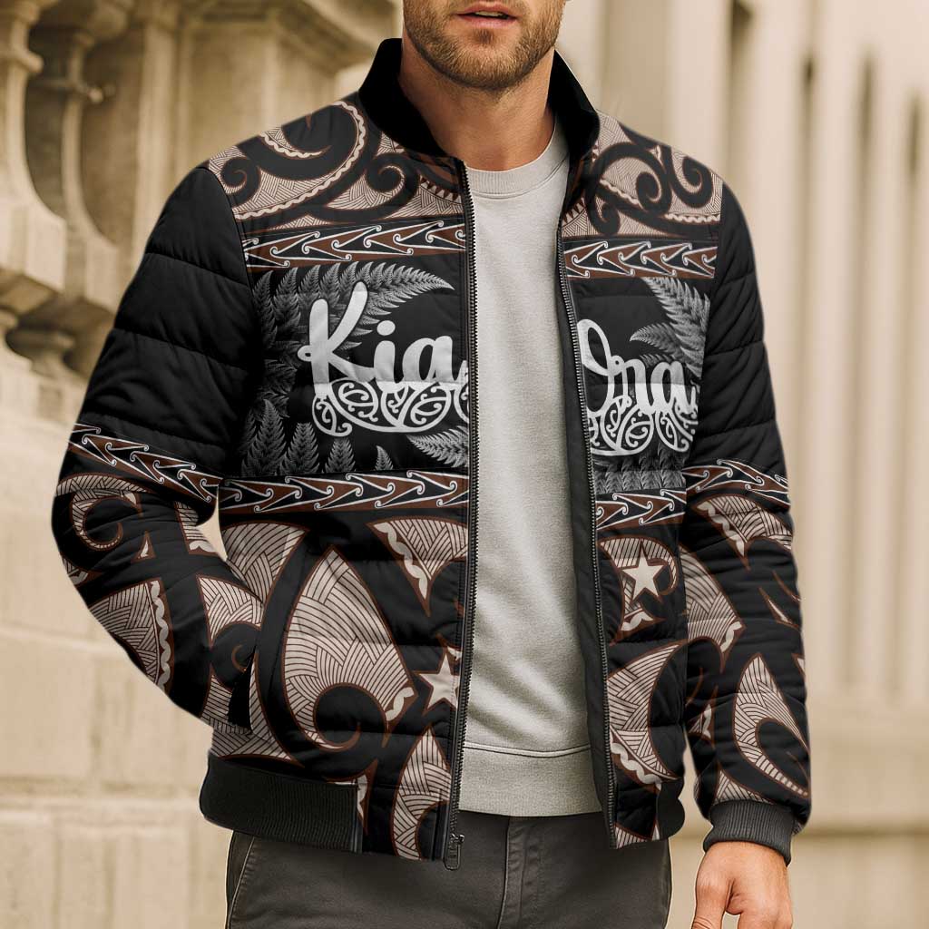 Kia Ora New Zealand Bomber Puffer Jacket Aotearoa Proud Maori Silver Fern - Polynesian Pride