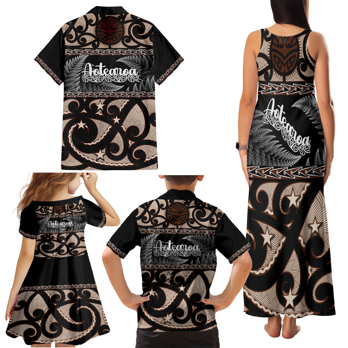 Kia Ora New Zealand Family Matching Tank Maxi Dress and Hawaiian Shirt Aotearoa Proud Maori With Silver Fern LT14 - Polynesian Pride