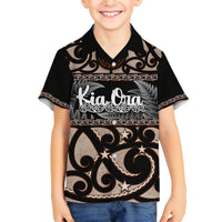 Kia Ora New Zealand Family Matching Tank Maxi Dress and Hawaiian Shirt Aotearoa Proud Maori With Silver Fern LT14 Son's Shirt Black - Polynesian Pride
