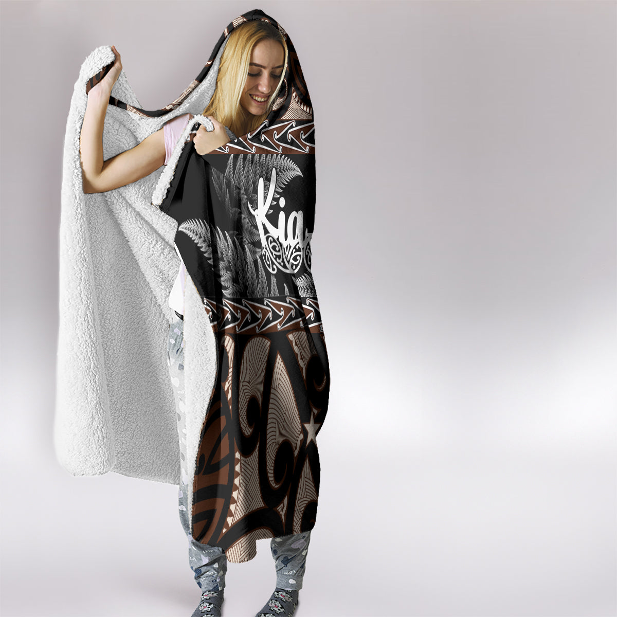 Kia Ora New Zealand Hooded Blanket Aotearoa Proud Maori With Silver Fern LT14 - Polynesian Pride