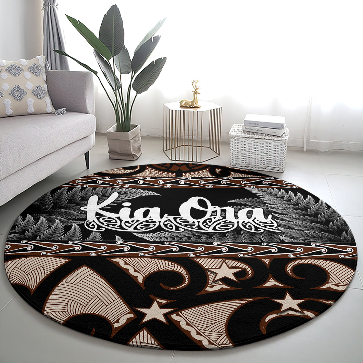 Kia Ora New Zealand Round Carpet Aotearoa Proud Maori With Silver Fern LT14 - Polynesian Pride