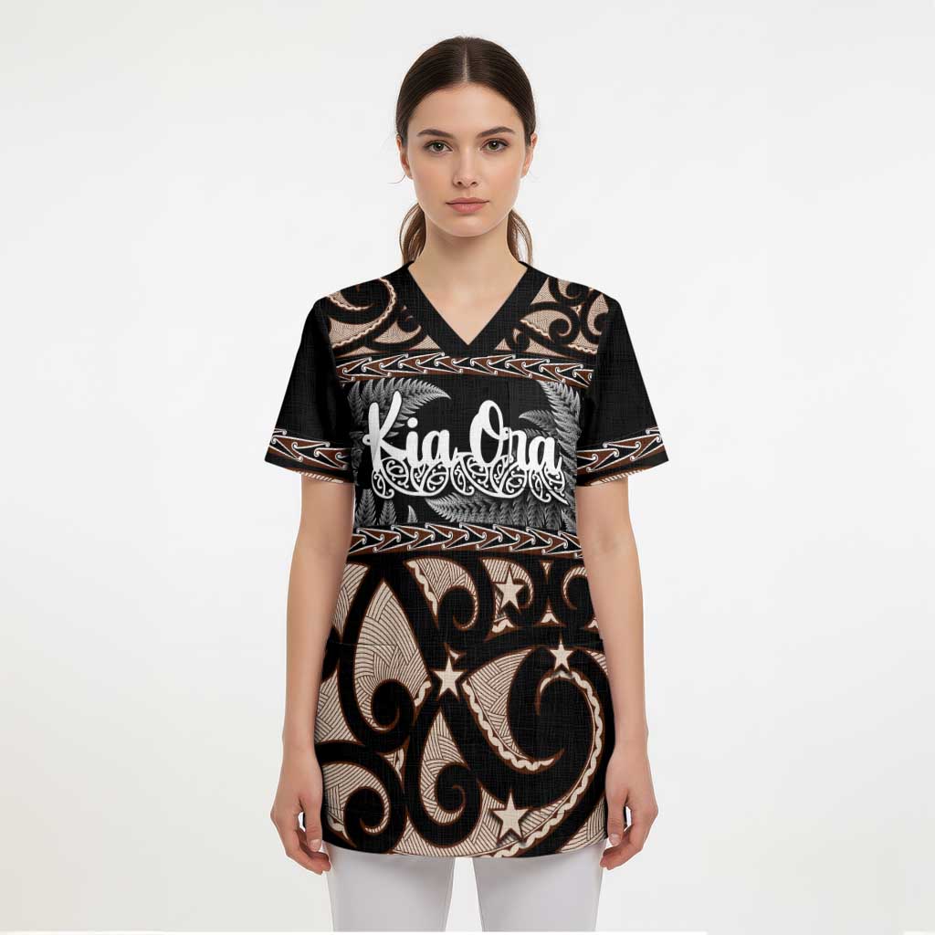 Kia Ora New Zealand Scrub Top Aotearoa Proud Maori Silver Fern - Polynesian Pride
