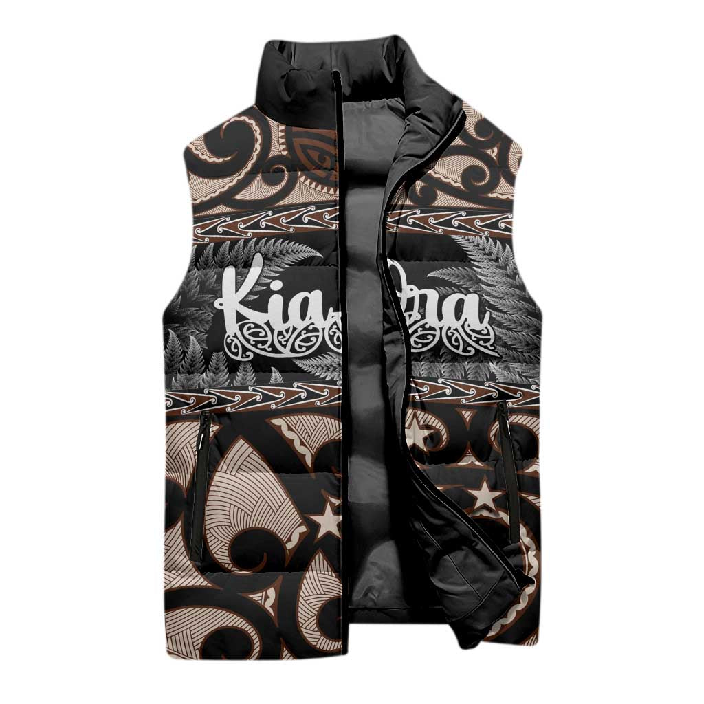 Kia Ora New Zealand Sleeveless Puffer Jacket Aotearoa Proud Maori Silver Fern - Polynesian Pride