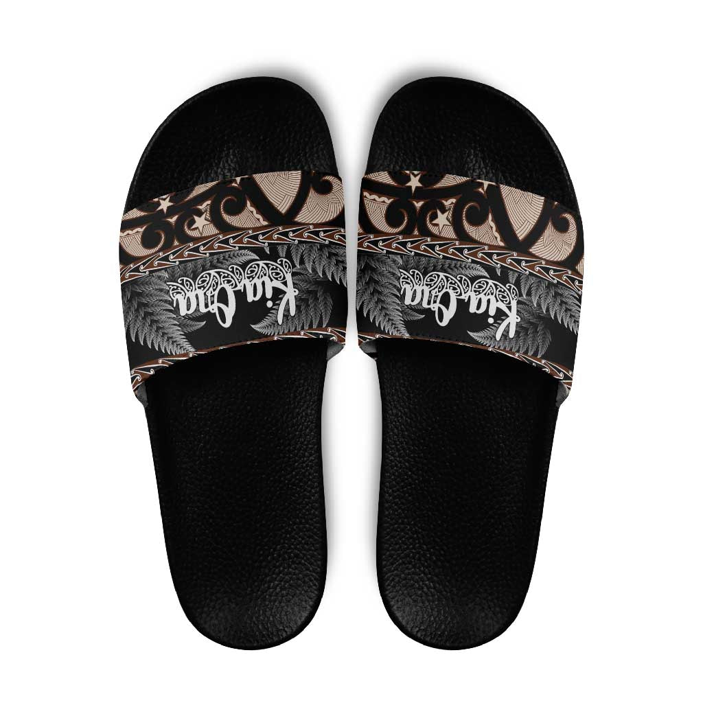 Kia Ora New Zealand Slide Sandals Aotearoa Proud Maori Silver Fern - Polynesian Pride