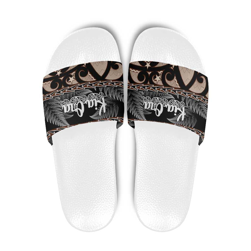 Kia Ora New Zealand Slide Sandals Aotearoa Proud Maori Silver Fern - Polynesian Pride