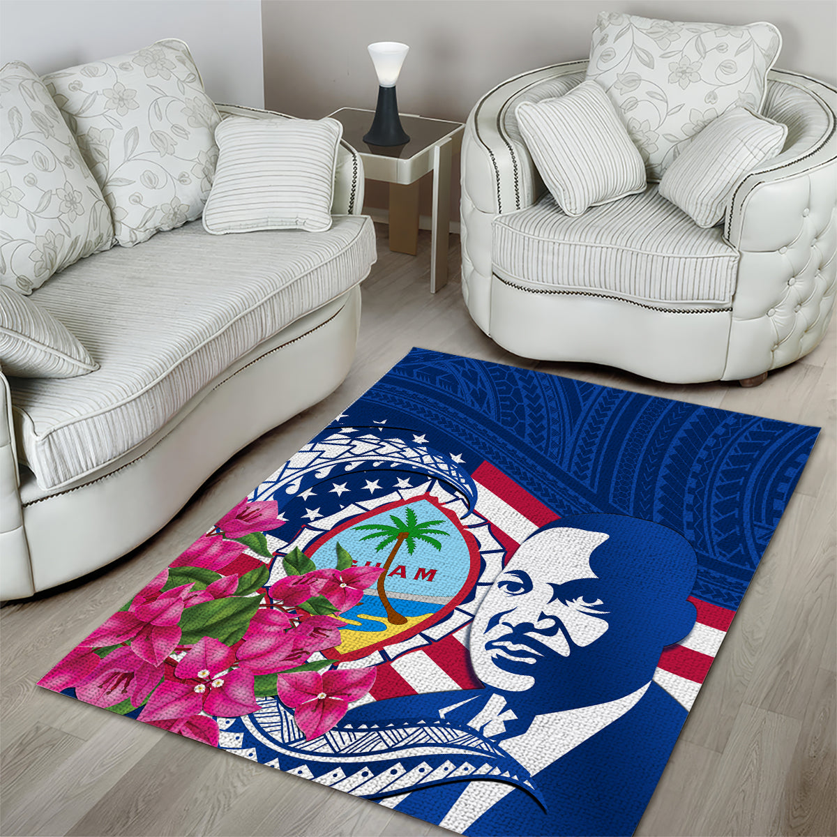 Guam Martin Luther King Jr Day Area Rug I Have A Dream Guahan Seal With Bougainvillea LT14 - Polynesian Pride