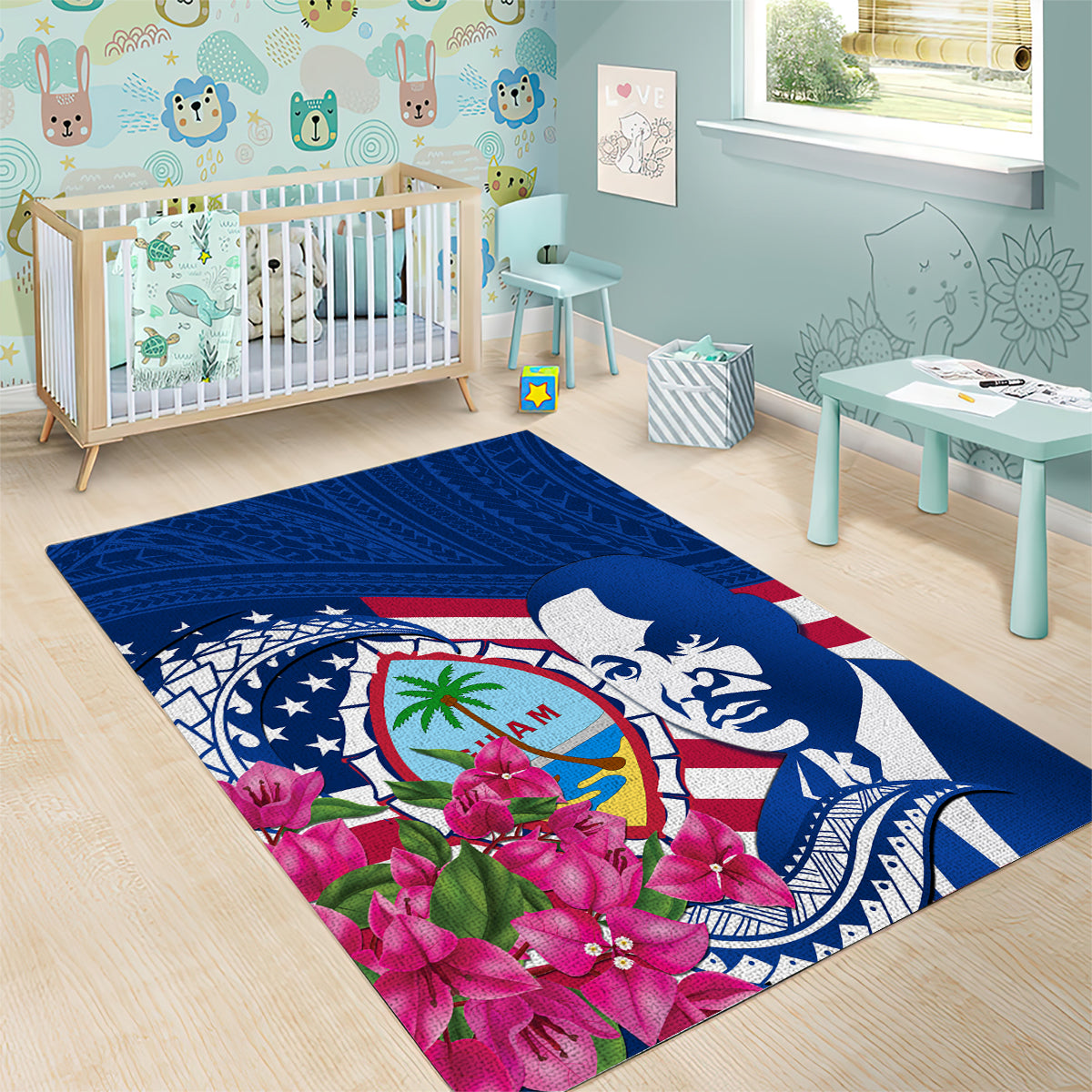 Guam Martin Luther King Jr Day Area Rug I Have A Dream Guahan Seal With Bougainvillea LT14 - Polynesian Pride