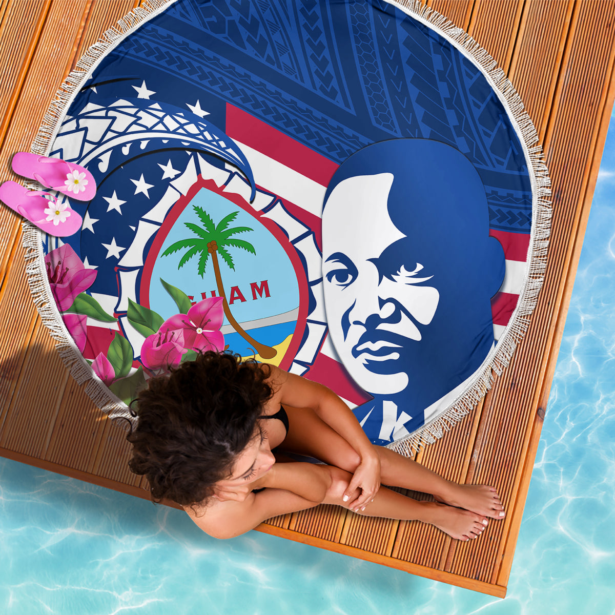 Guam Martin Luther King Jr Day Beach Blanket I Have A Dream Guahan Seal With Bougainvillea LT14 - Polynesian Pride