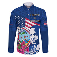 Guam Martin Luther King Jr Day Family Matching Long Sleeve Bodycon Dress and Hawaiian Shirt I Have A Dream Guahan Seal With Bougainvillea LT14 Dad's Shirt - Long Sleeve Blue - Polynesian Pride