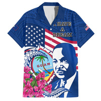 Guam Martin Luther King Jr Day Family Matching Tank Maxi Dress and Hawaiian Shirt I Have A Dream Guahan Seal With Bougainvillea LT14 Dad's Shirt - Short Sleeve Blue - Polynesian Pride