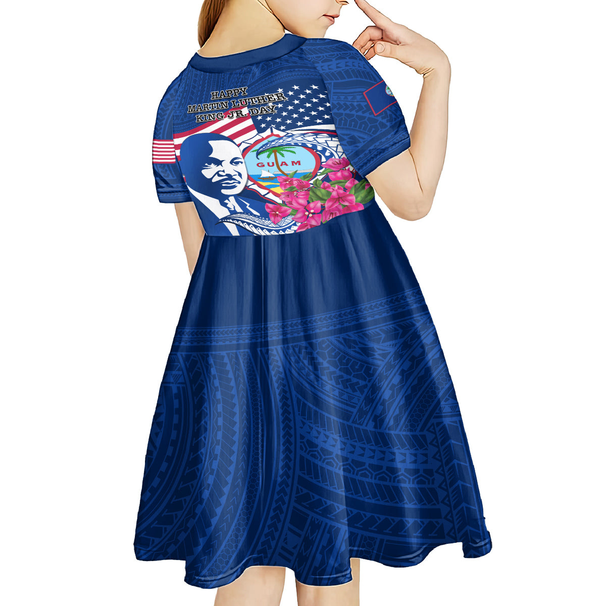 Guam Martin Luther King Jr Day Kid Short Sleeve Dress I Have A Dream Guahan Seal With Bougainvillea LT14 - Polynesian Pride