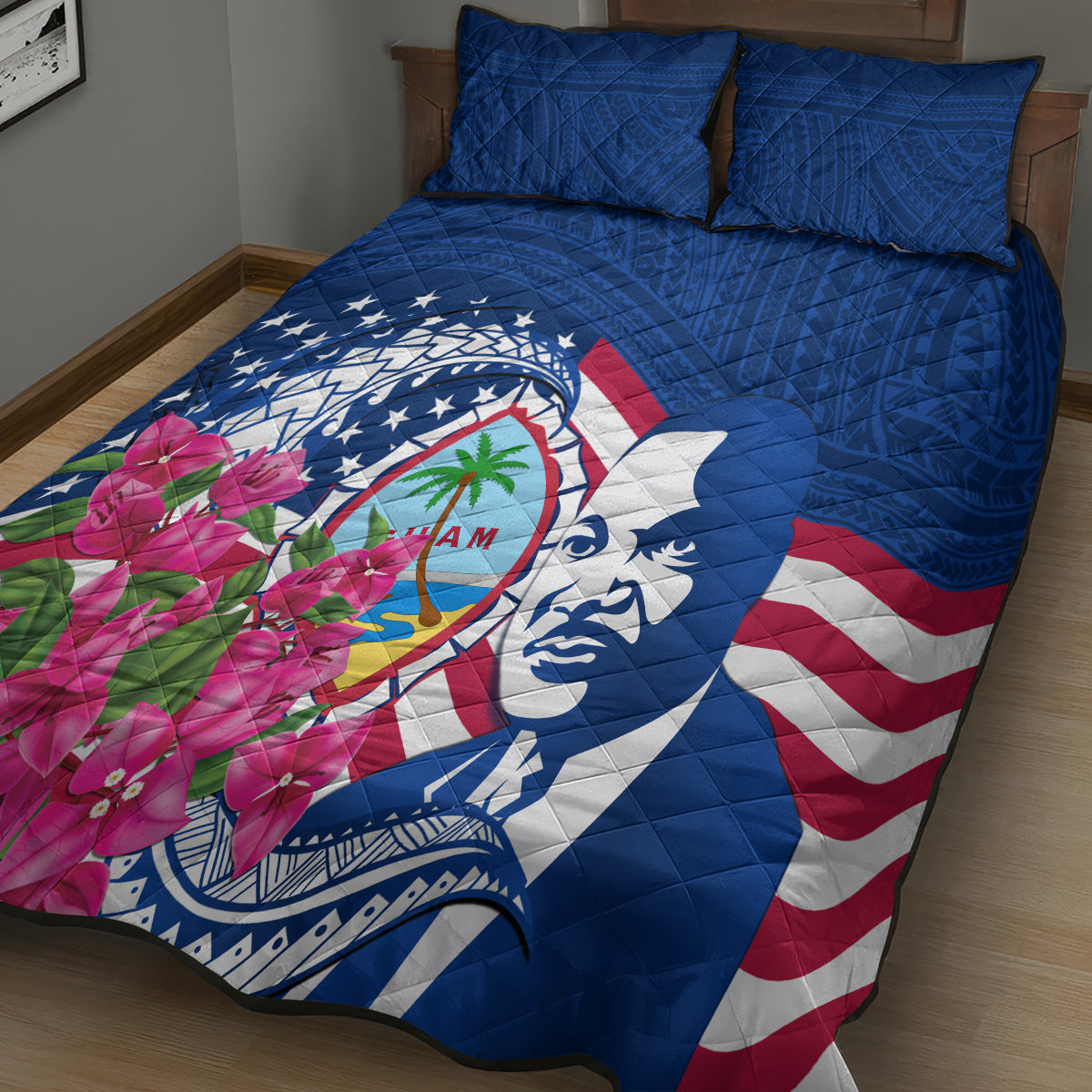 Guam Martin Luther King Jr Day Quilt Bed Set I Have A Dream Guahan Seal With Bougainvillea LT14 - Polynesian Pride