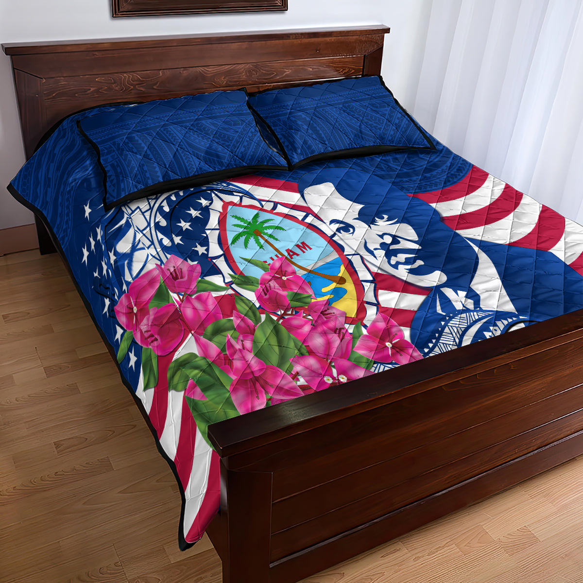 Guam Martin Luther King Jr Day Quilt Bed Set I Have A Dream Guahan Seal With Bougainvillea LT14 - Polynesian Pride