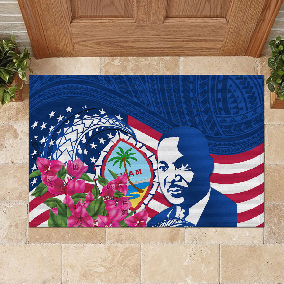 Guam Martin Luther King Jr Day Rubber Doormat I Have A Dream Guahan Seal With Bougainvillea LT14 - Polynesian Pride
