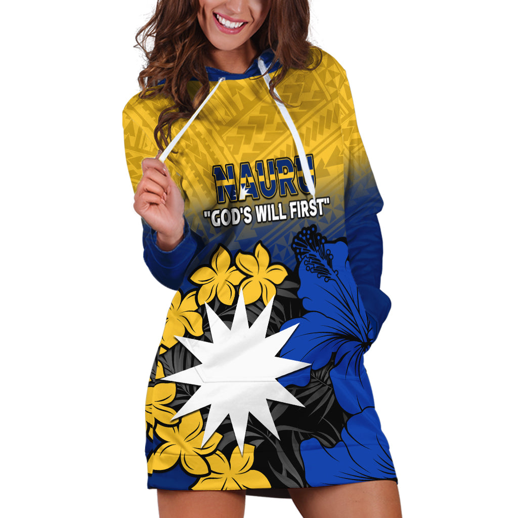 Nauru Independence Day Hoodie Dress Repubrikin Naoero Polynesian Pattern LT14 Blue - Polynesian Pride