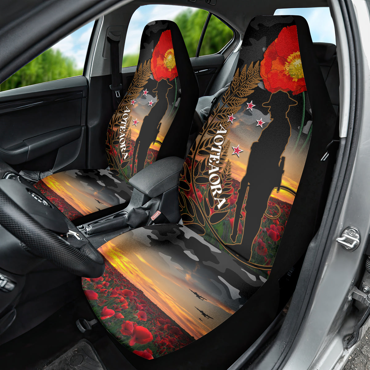 New Zealand ANZAC Day Car Seat Cover Lest We Forget Silver Fern With Camouflage LT14 - Polynesian Pride