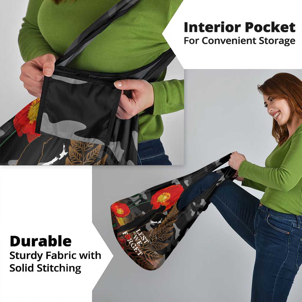 New Zealand ANZAC Day Grocery Bag Lest We Forget Silver Fern With Camouflage