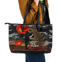 New Zealand ANZAC Day Leather Tote Bag Lest We Forget Silver Fern With Camouflage LT14 - Polynesian Pride