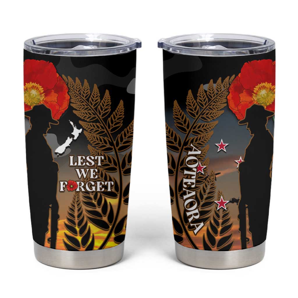 New Zealand ANZAC Day Tumbler Cup Lest We Forget Silver Fern With Camouflage