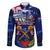 Australia And New Zealand ANZAC Day Family Matching Tank Maxi Dress and Hawaiian Shirt Lest We Forget Silver Fern With Golden Wattle LT14 Dad's Shirt - Long Sleeve Blue - Polynesian Pride