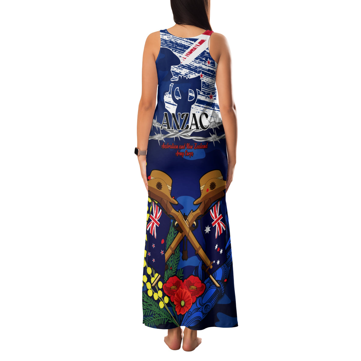 Australia And New Zealand ANZAC Day Family Matching Tank Maxi Dress and Hawaiian Shirt Lest We Forget Silver Fern With Golden Wattle LT14 - Polynesian Pride
