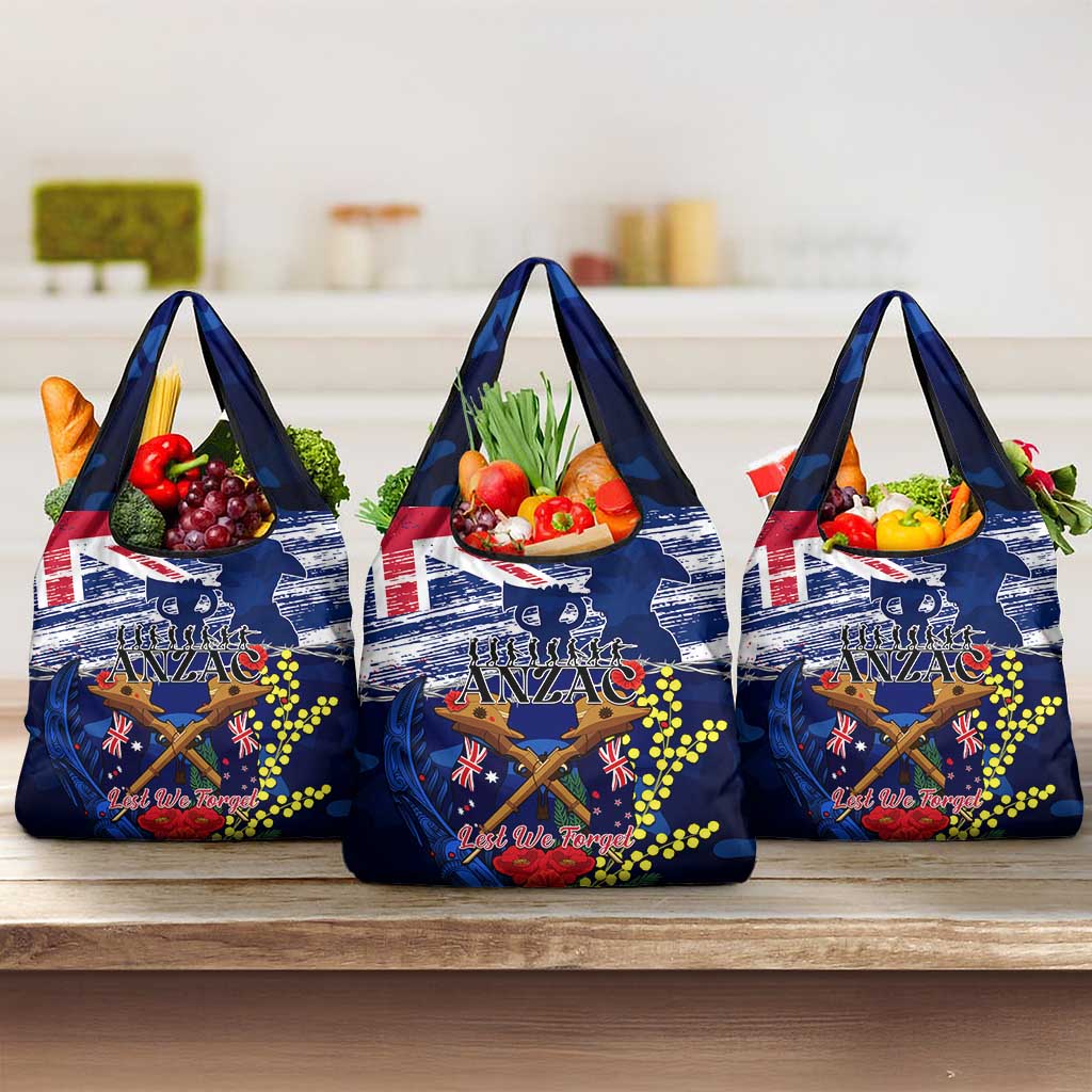 Australia And New Zealand ANZAC Day Grocery Bag Lest We Forget Silver Fern With Golden Wattle