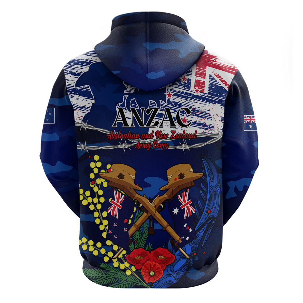 Australia And New Zealand ANZAC Day Hoodie Lest We Forget Silver Fern With Golden Wattle LT14 - Polynesian Pride