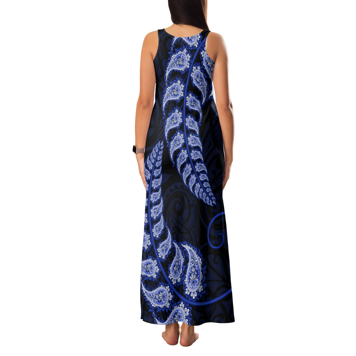 Blue New Zealand Paisley Silver Fern Family Matching Tank Maxi Dress and Hawaiian Shirt Aotearoa Maori LT14 - Polynesian Pride