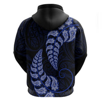 Blue New Zealand Paisley Silver Fern Hoodie Aotearoa Maori LT14 - Polynesian Pride