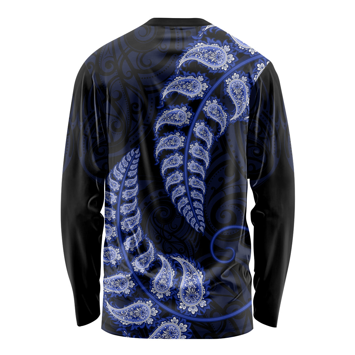 Blue New Zealand Paisley Silver Fern Long Sleeve Shirt Aotearoa Maori LT14 - Polynesian Pride