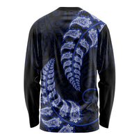 Blue New Zealand Paisley Silver Fern Long Sleeve Shirt Aotearoa Maori LT14 - Polynesian Pride