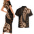 Brown New Zealand Paisley Silver Fern Couples Matching Short Sleeve Bodycon Dress and Hawaiian Shirt Aotearoa Maori LT14 - Polynesian Pride