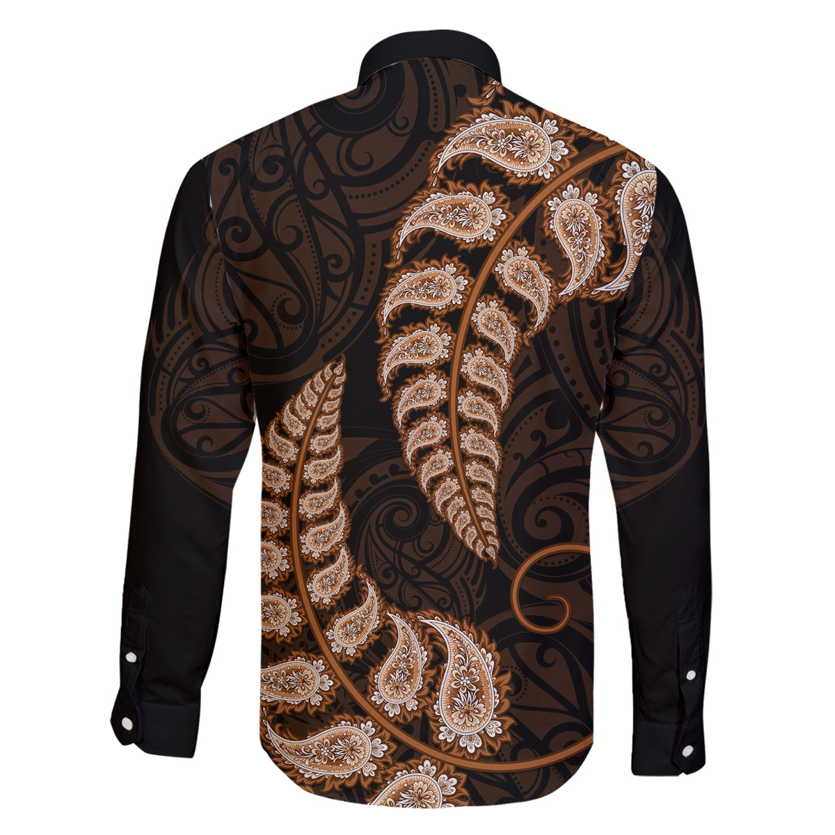 Brown New Zealand Paisley Silver Fern Family Matching Off Shoulder Maxi Dress and Hawaiian Shirt Aotearoa Maori LT14 - Polynesian Pride