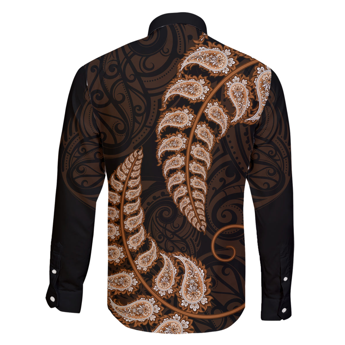 Brown New Zealand Paisley Silver Fern Family Matching Short Sleeve Bodycon Dress and Hawaiian Shirt Aotearoa Maori LT14 - Polynesian Pride