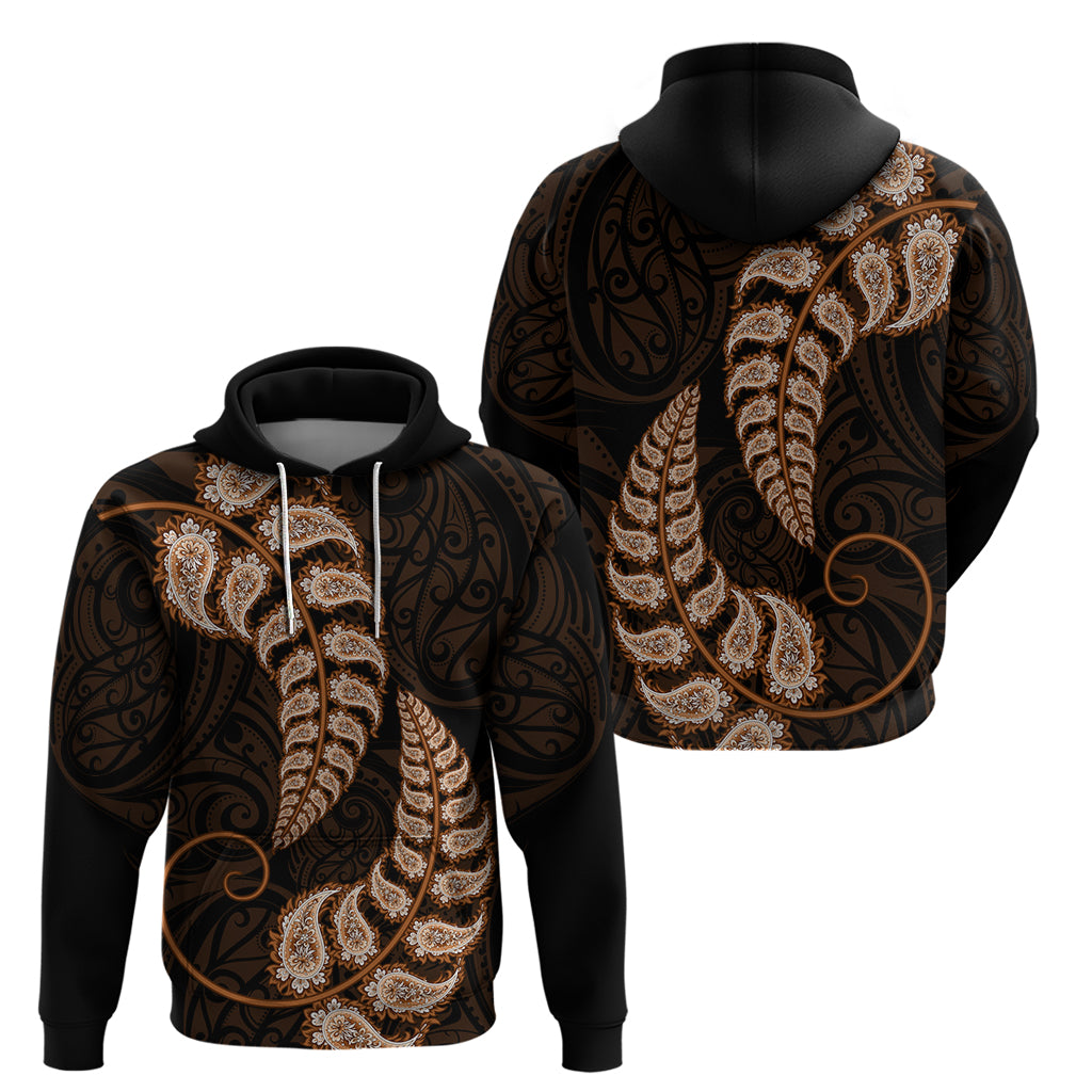 Brown New Zealand Paisley Silver Fern Hoodie Aotearoa Maori LT14 - Polynesian Pride